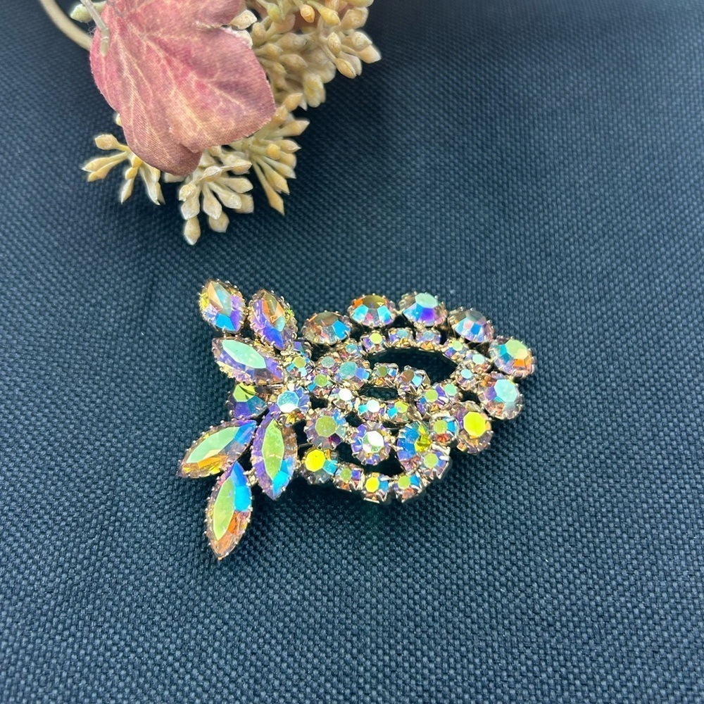 Vintage Continental Signed Blue Purple AB Rhinestone Borealis Rhinestone Brooch